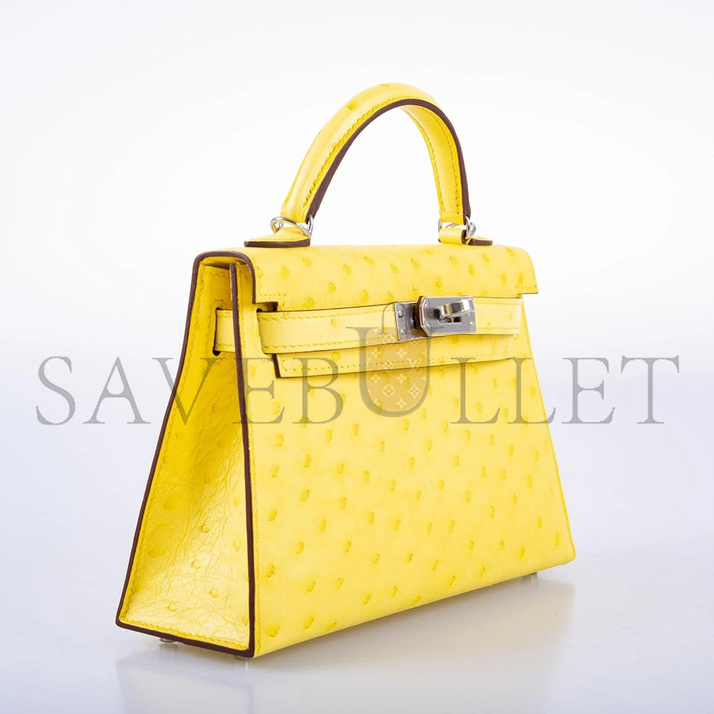 H**mes master mini kelly ii sellier jaune citron ostrich palladium hardware (19*12*5.5cm)